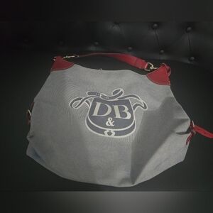 Vintage Dooney & Bourke Monogram Jacquard Hobo Red Leather Trim Shoulder Bag Y2k